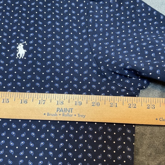 Polo Ralph Lauren Polo Shirt Mens Medium Blue Micro Paisley Print Classic Fit - Picture 5 of 7